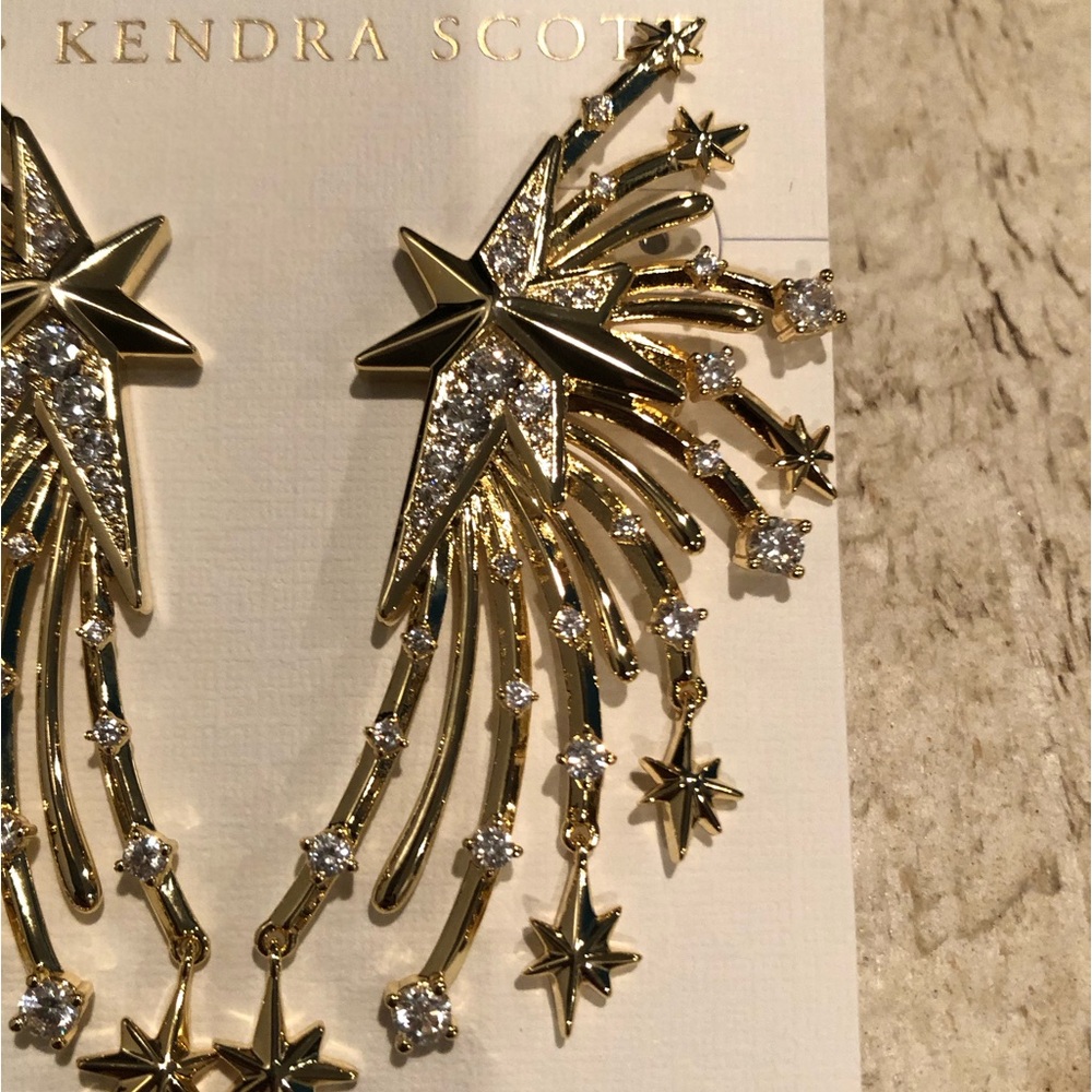 Kendra Scott - Firework Gold Statement Earrings White CZ. 4th of July earrings - Picture 2 of 4